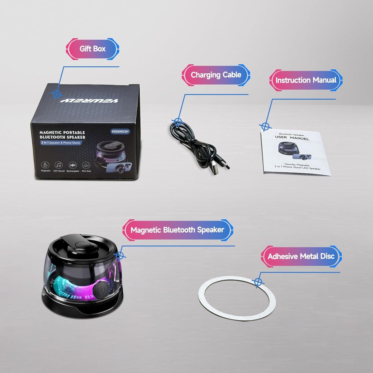 Bocina magnética portátil con luz rítmica